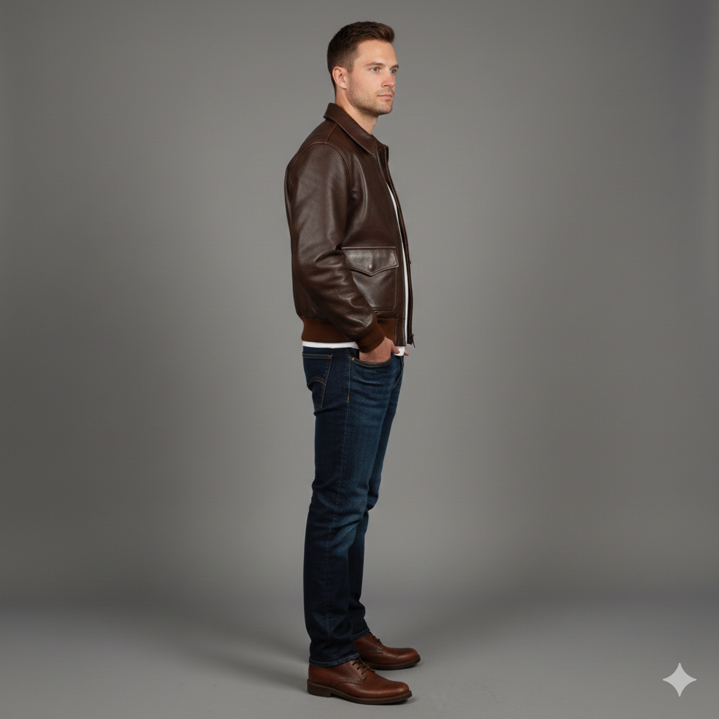 A-2 Brown Flight Bomber Leather Jacket - Back
