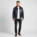 Men's Blue G-1 Aviator Leather Jacket - Front