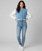 Women's Sky Blue Varsity Jacket - Front
