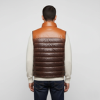 Men's Genuine Leather Puffer Vest Brown Tan - Back