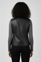 Women's Black Leather Motorcycle Vest - Left