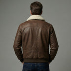 Classic Brown Sheepskin Aviator Jacket for Men - Back
