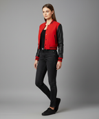 Women's Red Black Varsity Jacket - Back