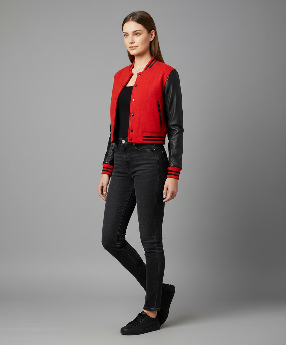 Women's Red Black Varsity Jacket - Back
