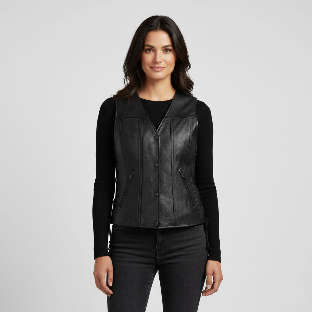 Women's PU Leather Cropped Vest - Front