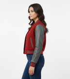 Women's Maroon Varsity Letterman Jacket - Back