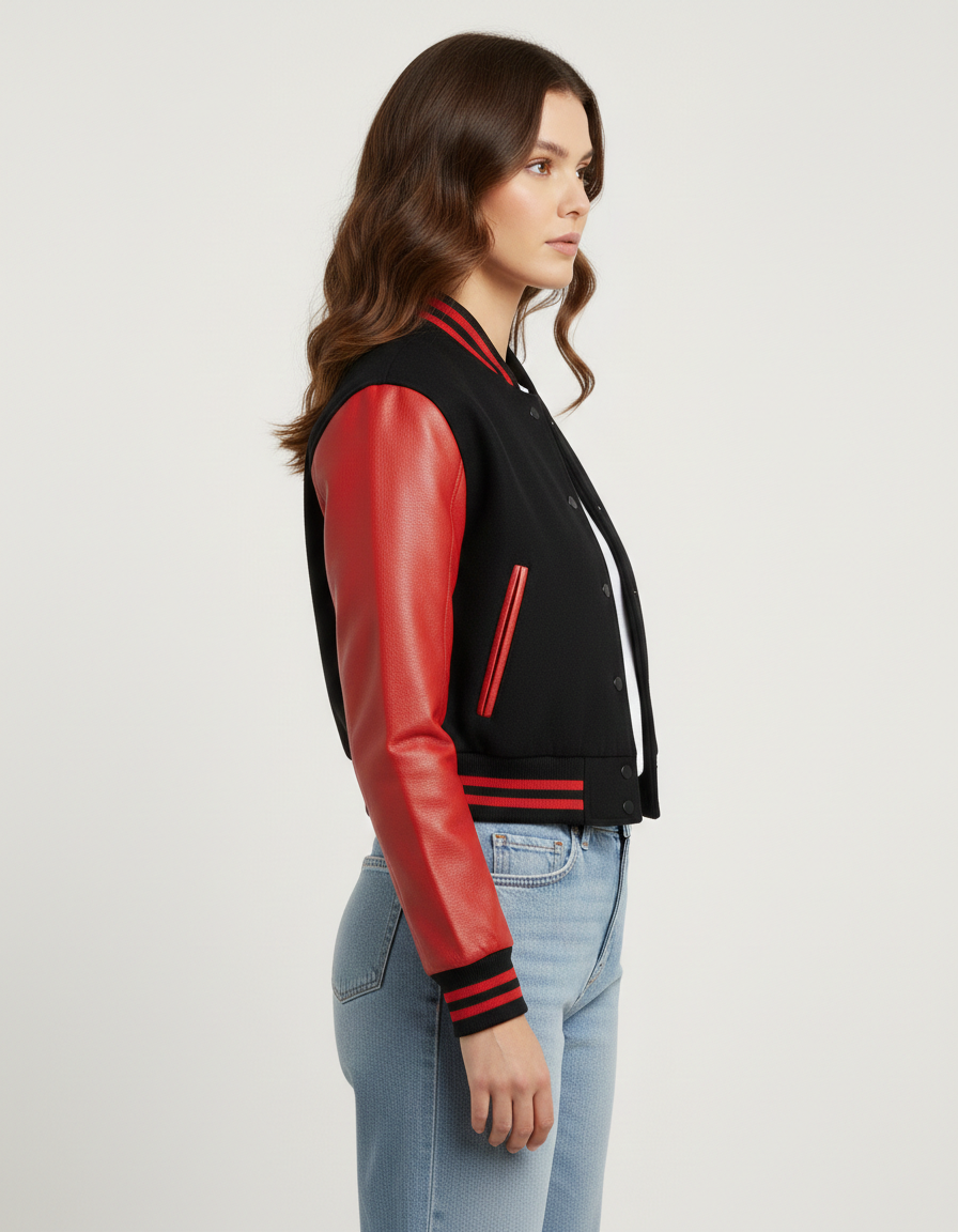 Women's Cropped Varsity Jacket - Left