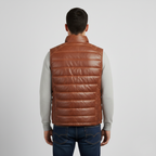 Men's Brown Leather Puffer Vest - Left