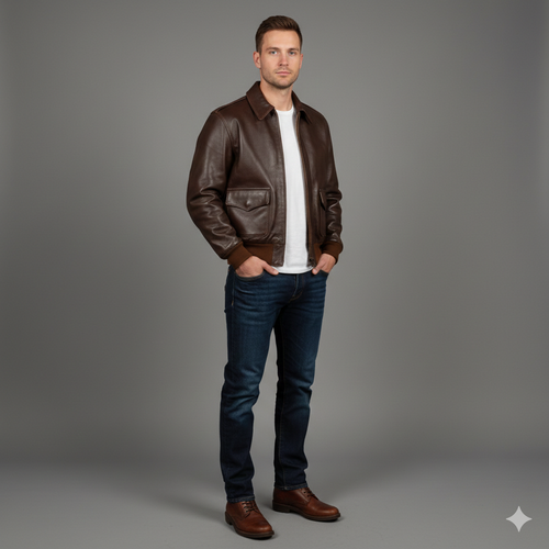 A-2 Brown Flight Bomber Leather Jacket - Front