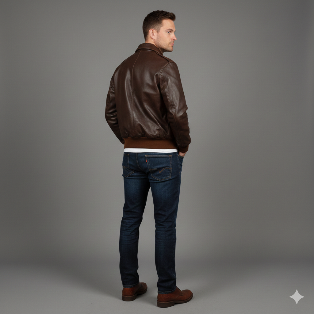 A-2 Brown Flight Bomber Leather Jacket - Left