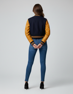 Women's Navy Varsity Letterman Jacket - Left