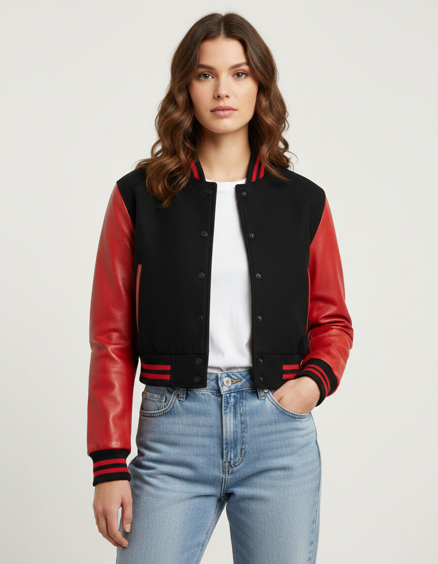 Women's Cropped Varsity Jacket - Front