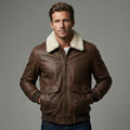 Classic Brown Sheepskin Aviator Jacket for Men - Front