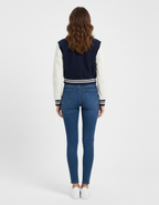 Women's Windcheater Crop Denim Varsity Jacket - Left