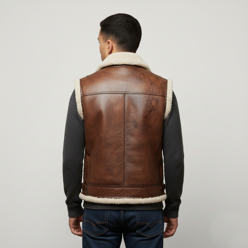 Men's Leather Shearling Vest - Left