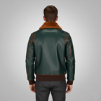 Green Lambskin Aviator Jacket with Brown Shearling Collar - Left