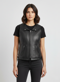 Women's Black Leather Vest Lace Up Sides - Front