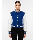 Women's Cropped Blue Bomber Leather Jacket - Front