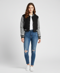 Women's Black Grey Varsity Jacket - Front