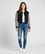 Women's Black Grey Varsity Jacket - Front