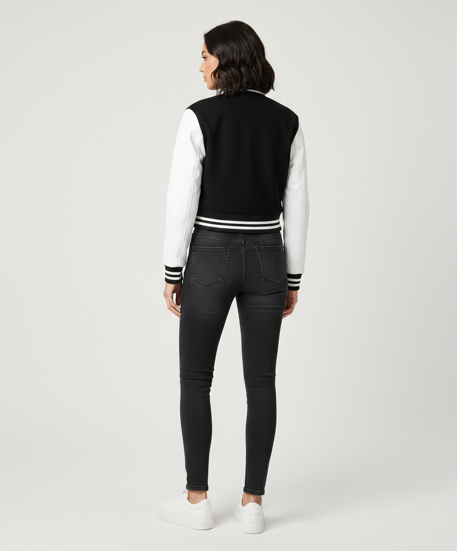 Women's Leather Varsity Jacket - Left