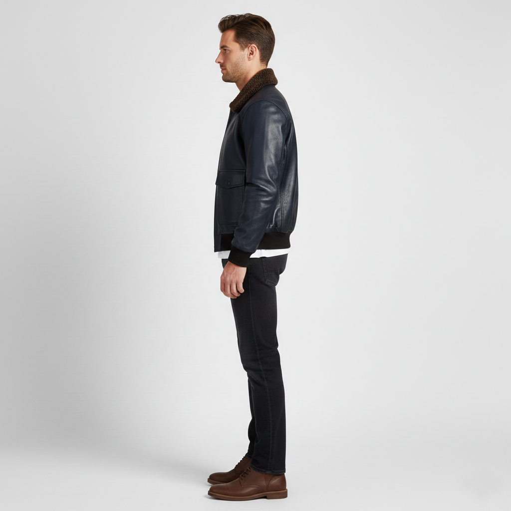 Men's Blue G-1 Aviator Leather Jacket - Left