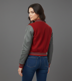 Women's Maroon Varsity Letterman Jacket - Left
