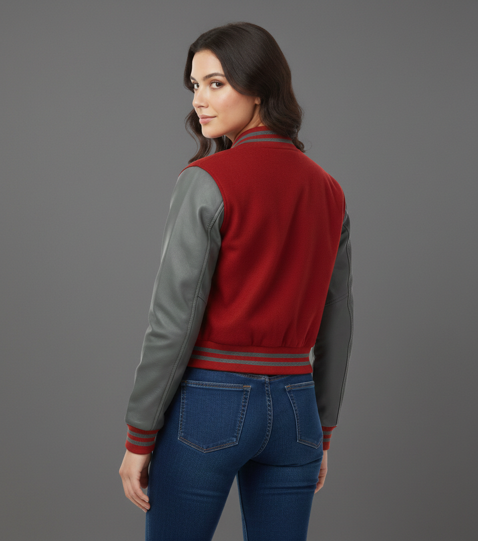 Women's Maroon Varsity Letterman Jacket - Left