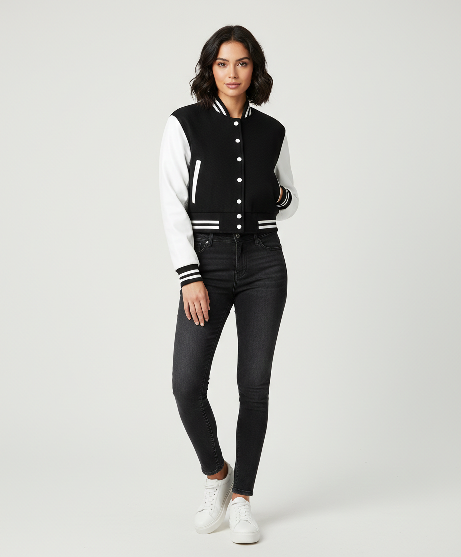 Women's Leather Varsity Jacket - Front