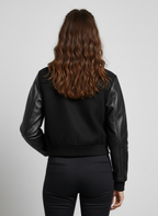 Women's Cropped Black Varsity Jacket - Left