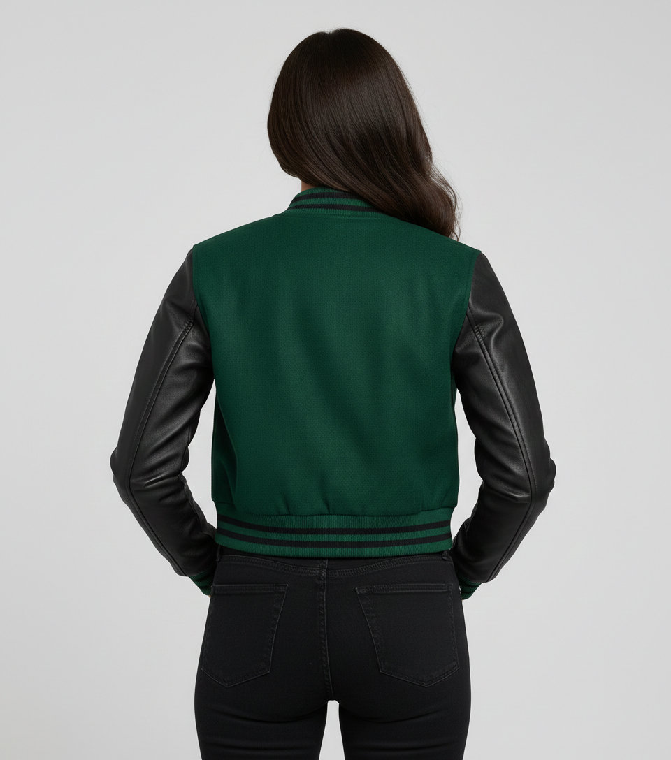 Women's Cropped Varsity Jacket Premium Quality - Left