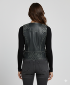 Women's Soft Leather Motorcycle Fashion Vest - Left