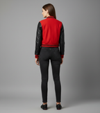 Women's Red Black Varsity Jacket - Left
