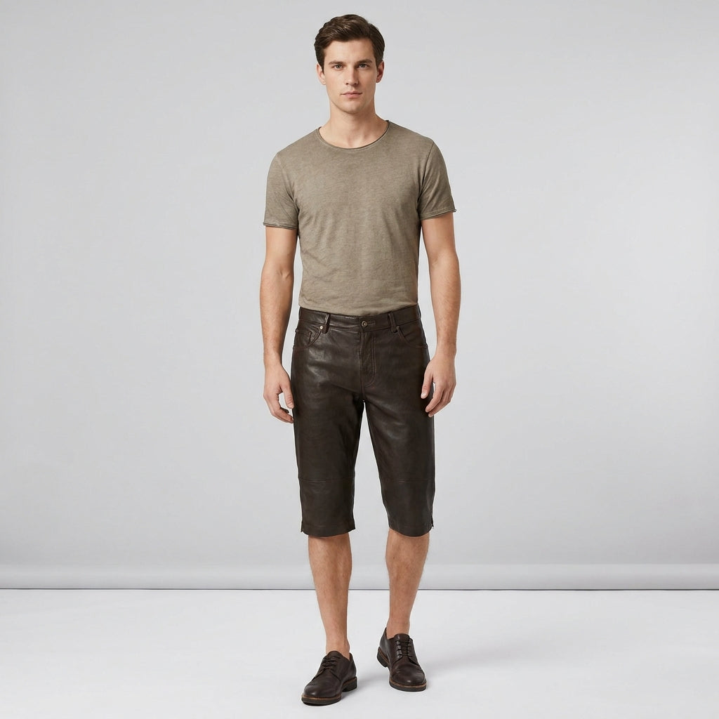 Handmade Brown Leather Cargo Shorts