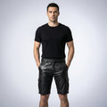 Handmade Black Leather Cargo Shorts