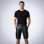 Handmade Black Leather Cargo Shorts