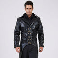 Men s Military Leather Punk Jacket in Black