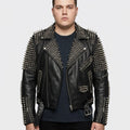 Handmade Punk Men Silver Studded Leather Jacket