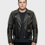 Handmade Punk Men Silver Studded Leather Jacket