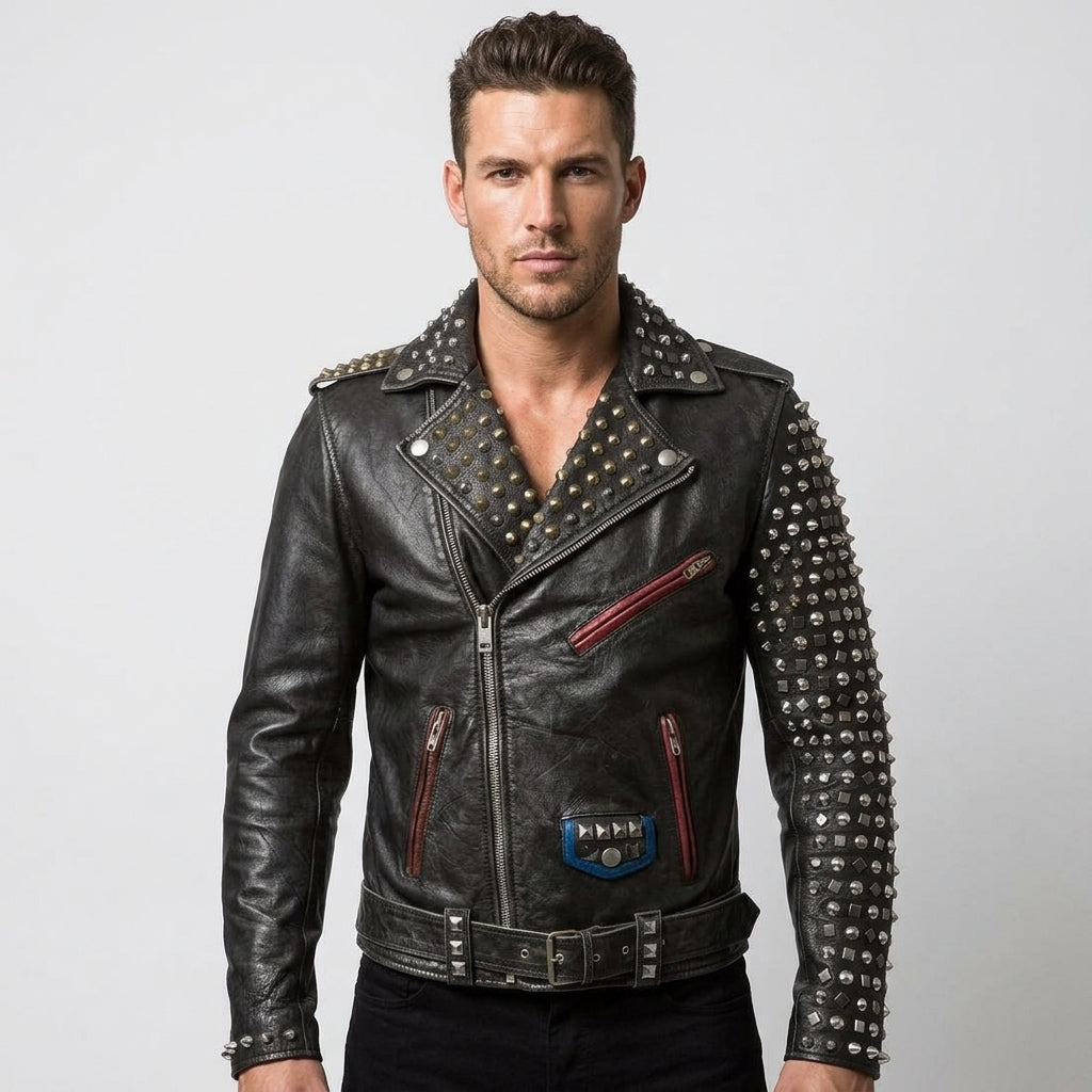 Brando Multi Studs Hand Stitched Punk Jacket