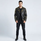 Men's Punk Rock Silver Spikes Studded Black Jacket