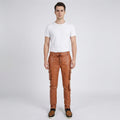 Men's Leather Pant In Tan Brown