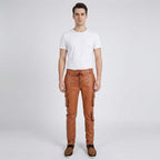 Men's Leather Pant In Tan Brown