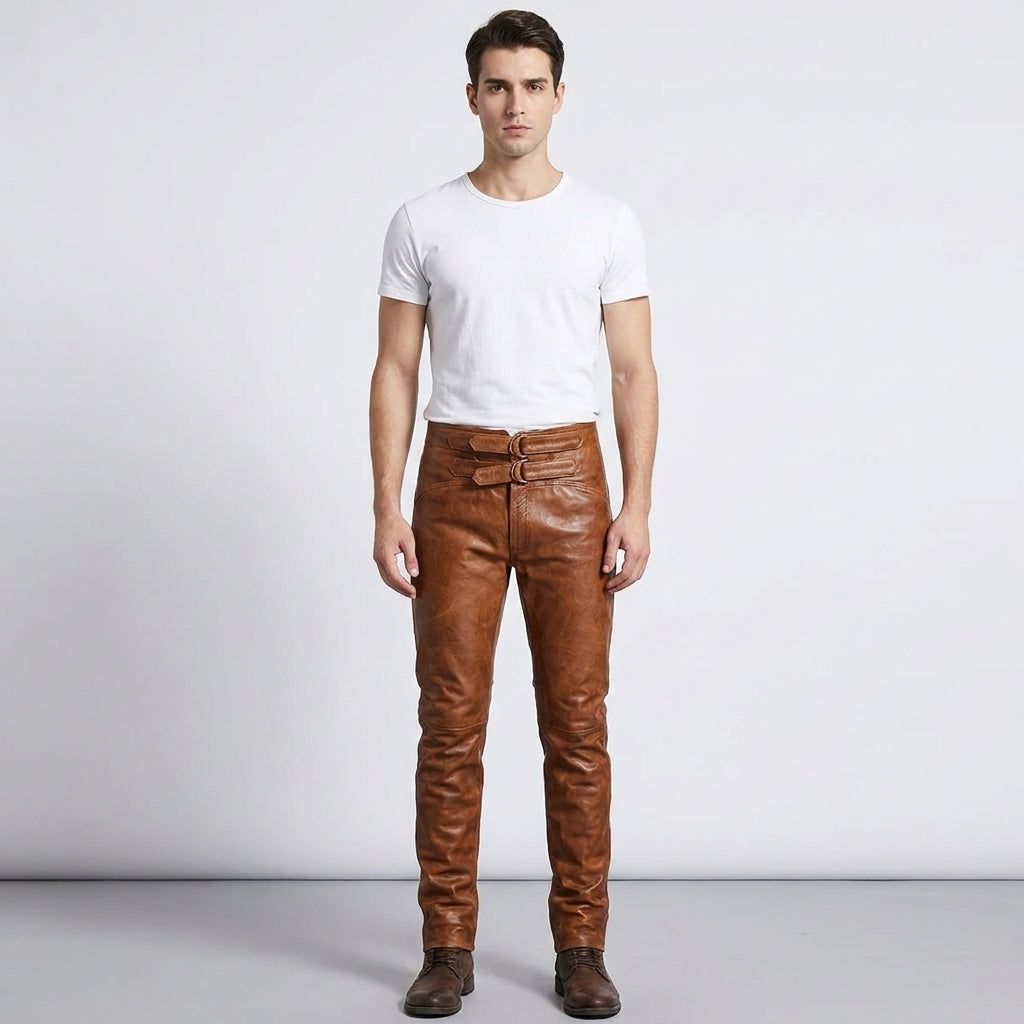 Men's Distressed Leather Pant In Brown