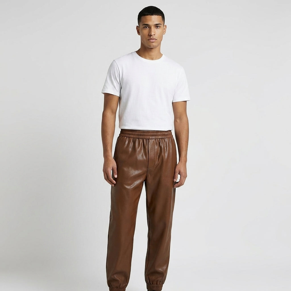 Men's Leather Pant In Dark Brown