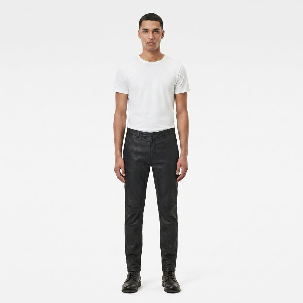 Men's  Skinny Black Leather Pant