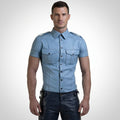 Men  Sleeve Police Style Lambskin Leather Shirt