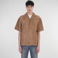 Men's Half Sleeve Suede Leather Shirt In Brown