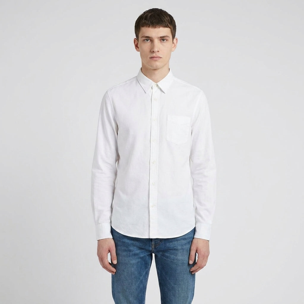 Men's White Regular Fit Long Sleeve Oxford Shirt