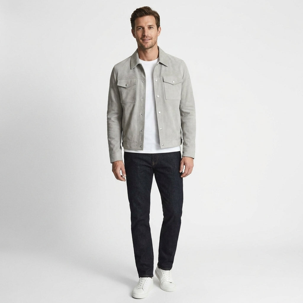 Men's Stylish Grey Leather Shirt